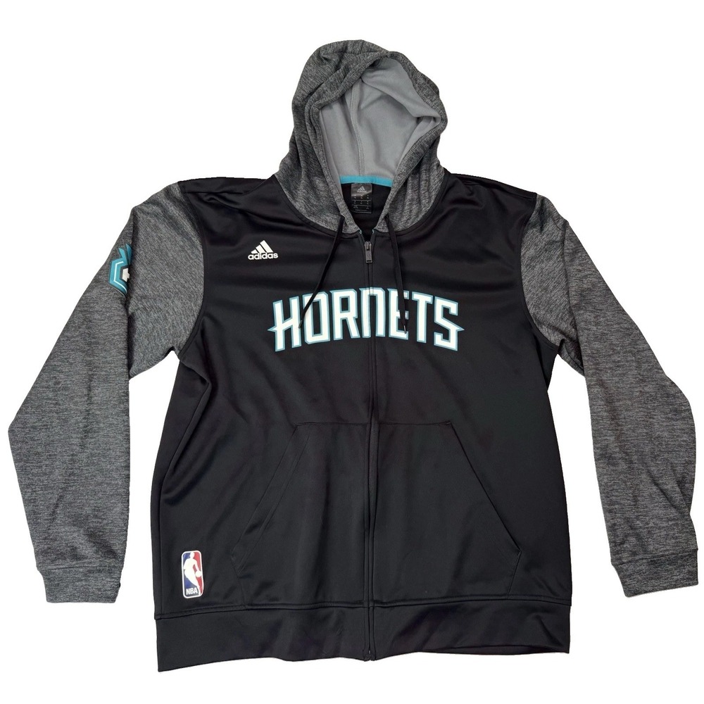 Adidas NBA Charlotte Hornets Full Zip Hoodie Heathered Gray & Black Size XL